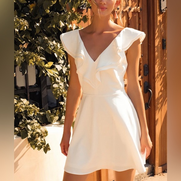 White Ruffle Mini Dress - Picture 3 of 4